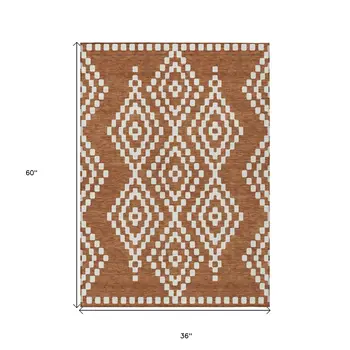 3' X 5' Terra Cotta And Ivory Geometric Washable Indoor Outdoor Area Rug