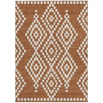 5' X 8' Terra Cotta And Ivory Geometric Washable Indoor Outdoor Area Rug