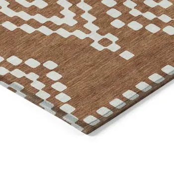 5' X 8' Terra Cotta And Ivory Geometric Washable Indoor Outdoor Area Rug