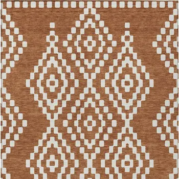 5' X 8' Terra Cotta And Ivory Geometric Washable Indoor Outdoor Area Rug