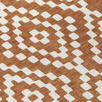 5' X 8' Terra Cotta And Ivory Geometric Washable Indoor Outdoor Area Rug