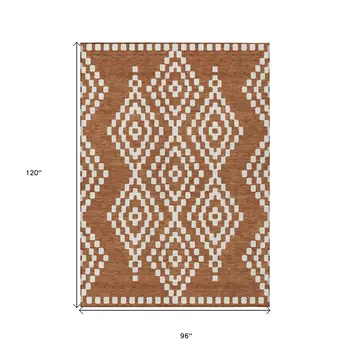 8' X 10' Terra Cotta And Ivory Geometric Washable Indoor Outdoor Area Rug