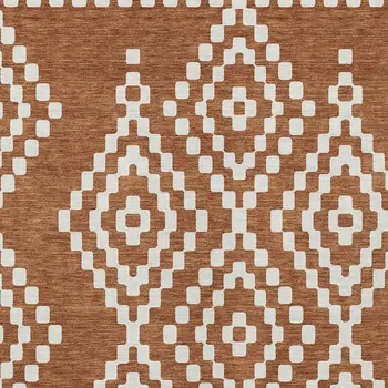 9' X 12' Terra Cotta And Ivory Geometric Washable Indoor Outdoor Area Rug
