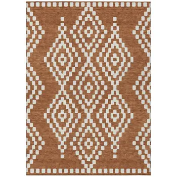 10' X 14' Terra Cotta And Ivory Geometric Washable Indoor Outdoor Area Rug