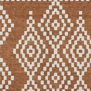 10' X 14' Terra Cotta And Ivory Geometric Washable Indoor Outdoor Area Rug