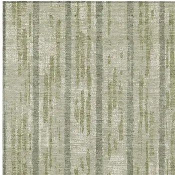 3' X 5' Artichoke Green Gray And Ivory Striped Washable Indoor Outdoor Area Rug
