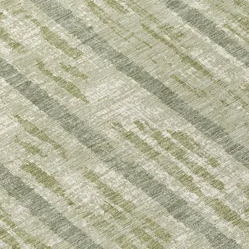 8' Artichoke Green Gray And Ivory Round Striped Washable Indoor Outdoor Area Rug