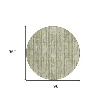 8' Artichoke Green Gray And Ivory Round Striped Washable Indoor Outdoor Area Rug