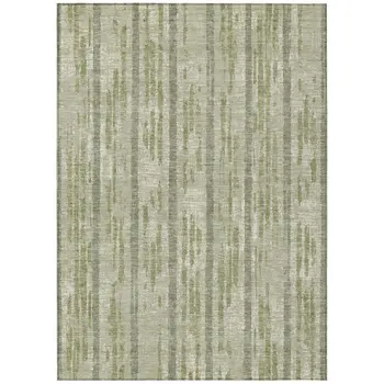8' X 10' Artichoke Green Gray And Ivory Striped Washable Indoor Outdoor Area Rug