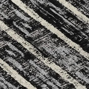 8' Black Gray And Ivory Round Striped Washable Indoor Outdoor Area Rug