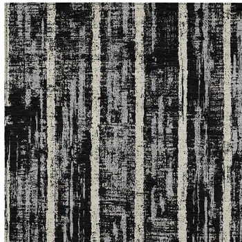 8' X 10' Black Gray And Ivory Striped Washable Indoor Outdoor Area Rug