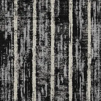 9' X 12' Black Gray And Ivory Striped Washable Indoor Outdoor Area Rug