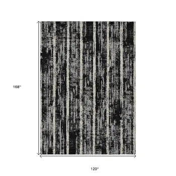 10' X 14' Black Gray And Ivory Striped Washable Indoor Outdoor Area Rug