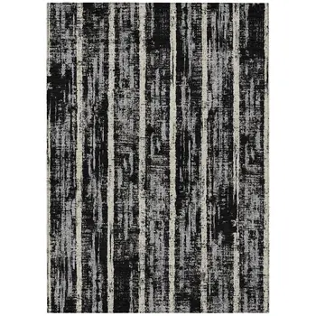 10' X 14' Black Gray And Ivory Striped Washable Indoor Outdoor Area Rug