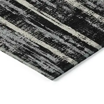 10' X 14' Black Gray And Ivory Striped Washable Indoor Outdoor Area Rug