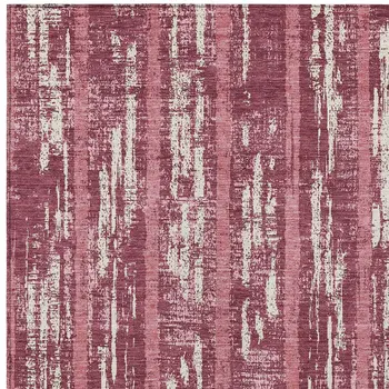 3' X 5' Blush And Ivory Striped Washable Indoor Outdoor Area Rug