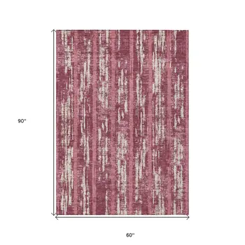 5' X 8' Blush And Ivory Striped Washable Indoor Outdoor Area Rug