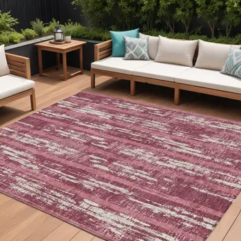 8' X 10' Blush And Ivory Striped Washable Indoor Outdoor Area Rug