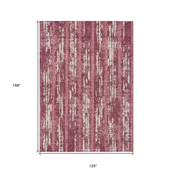 10' X 14' Blush And Ivory Striped Washable Indoor Outdoor Area Rug