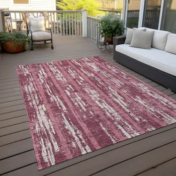 10' X 14' Blush And Ivory Striped Washable Indoor Outdoor Area Rug