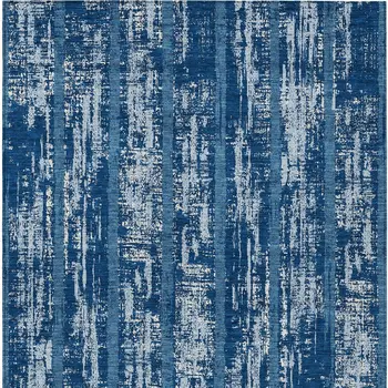 9' X 12' Blue And Ivory Striped Washable Indoor Outdoor Area Rug