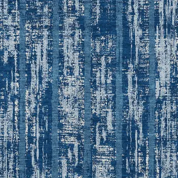 9' X 12' Blue And Ivory Striped Washable Indoor Outdoor Area Rug
