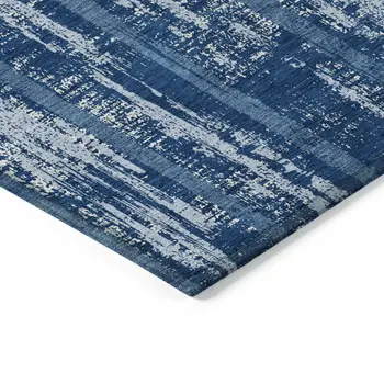 10' X 14' Blue And Ivory Striped Washable Indoor Outdoor Area Rug