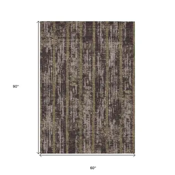 5' X 8' Chocolate And Beige Striped Washable Indoor Outdoor Area Rug