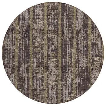 8' Chocolate And Beige Round Striped Washable Indoor Outdoor Area Rug