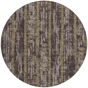 8' Chocolate And Beige Round Striped Washable Indoor Outdoor Area Rug