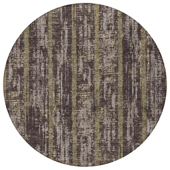 8' Chocolate And Beige Round Striped Washable Indoor Outdoor Area Rug