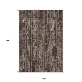9' X 12' Chocolate And Beige Striped Washable Indoor Outdoor Area Rug