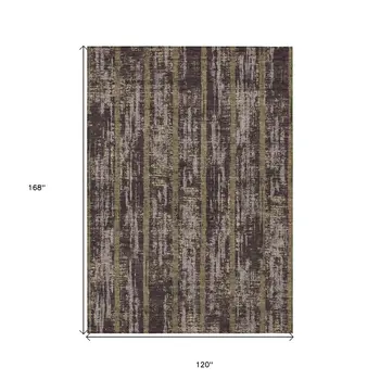 10' X 14' Chocolate And Beige Striped Washable Indoor Outdoor Area Rug