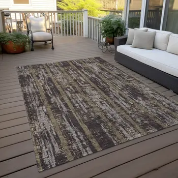 10' X 14' Chocolate And Beige Striped Washable Indoor Outdoor Area Rug