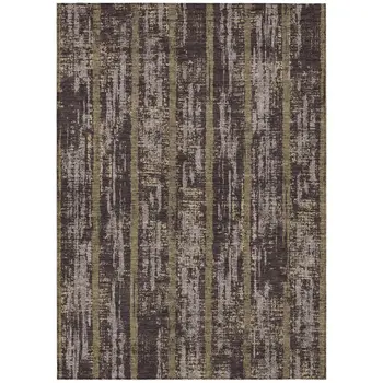 10' X 14' Chocolate And Beige Striped Washable Indoor Outdoor Area Rug