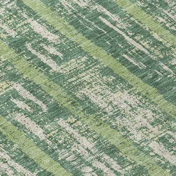 8' Green And Ivory Round Striped Washable Indoor Outdoor Area Rug