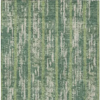 8' X 10' Green And Ivory Striped Washable Indoor Outdoor Area Rug