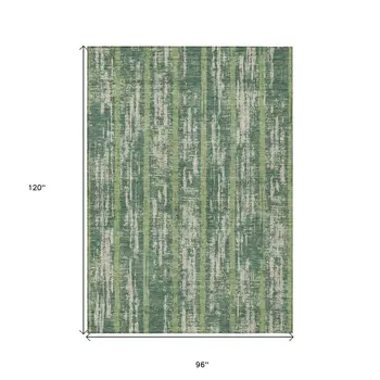 8' X 10' Green And Ivory Striped Washable Indoor Outdoor Area Rug