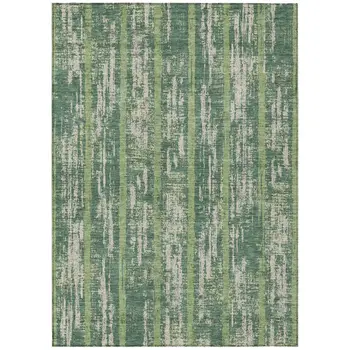 8' X 10' Green And Ivory Striped Washable Indoor Outdoor Area Rug
