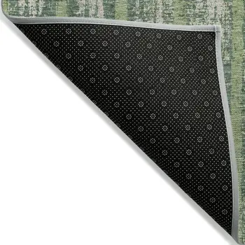 8' X 10' Green And Ivory Striped Washable Indoor Outdoor Area Rug