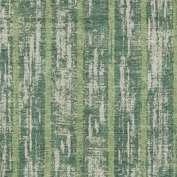 8' X 10' Green And Ivory Striped Washable Indoor Outdoor Area Rug
