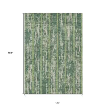 10' X 14' Green And Ivory Striped Washable Indoor Outdoor Area Rug