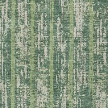 10' X 14' Green And Ivory Striped Washable Indoor Outdoor Area Rug