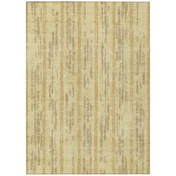 5' X 8' Gold And Brown Striped Washable Indoor Outdoor Area Rug
