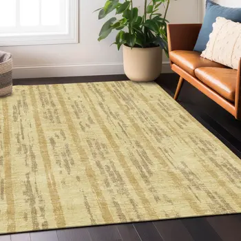 5' X 8' Gold And Brown Striped Washable Indoor Outdoor Area Rug