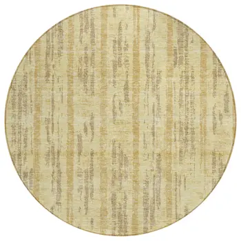 8' Gold And Brown Round Striped Washable Indoor Outdoor Area Rug