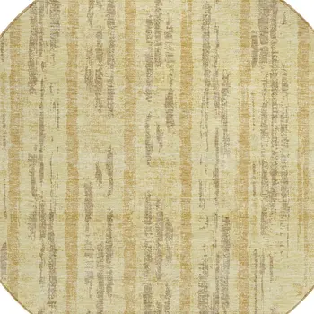 8' Gold And Brown Round Striped Washable Indoor Outdoor Area Rug