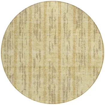 8' Gold And Brown Round Striped Washable Indoor Outdoor Area Rug