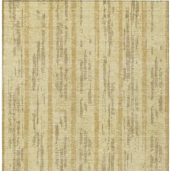 8' X 10' Gold And Brown Striped Washable Indoor Outdoor Area Rug