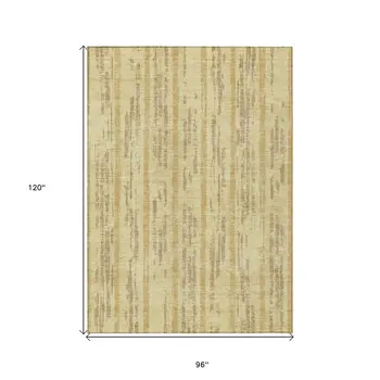 8' X 10' Gold And Brown Striped Washable Indoor Outdoor Area Rug